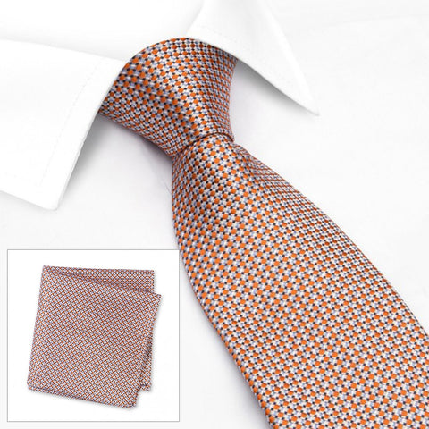 Orange Geometric Spot Woven Silk Tie & Handkerchief Set