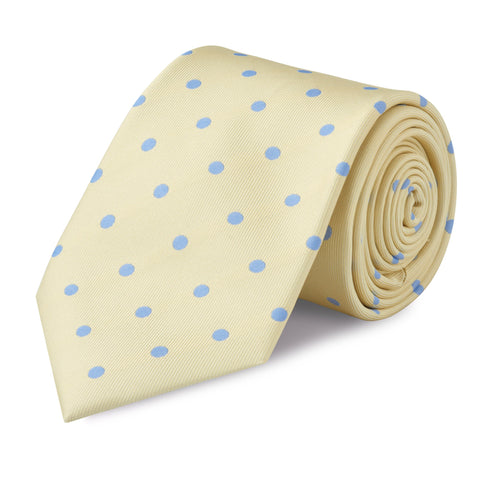 Yellow Silk Tie With Blue Polka Dots