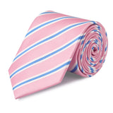 Pink Woven Silk Tie with Blue and White Stripes