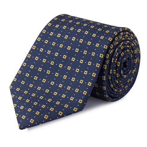 Navy & Yellow Flower Spot Silk Tie