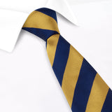 Navy & Yellow Striped Woven Silk Tie