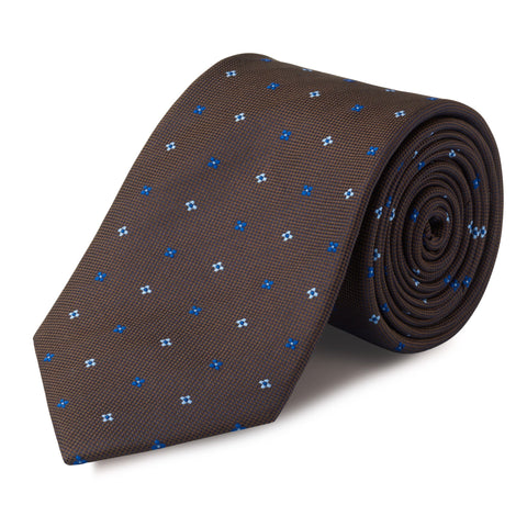 Brown & Blue Flower Spot Silk Tie