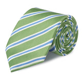 Green with White and Blue Stripes Silk Tie