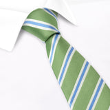 Green with White and Blue Stripes Silk Tie