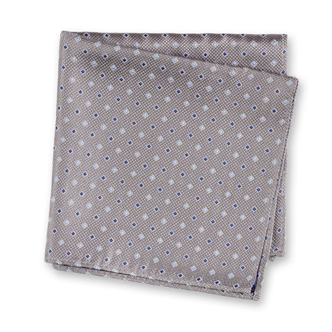 Silver Square Patterned Silk Woven Handkerchief