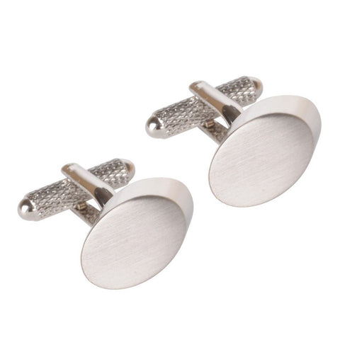 Brushed Silver Oval Cufflinks