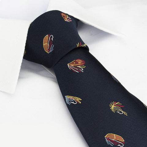 Navy Fly Fishing Woven Silk Tie